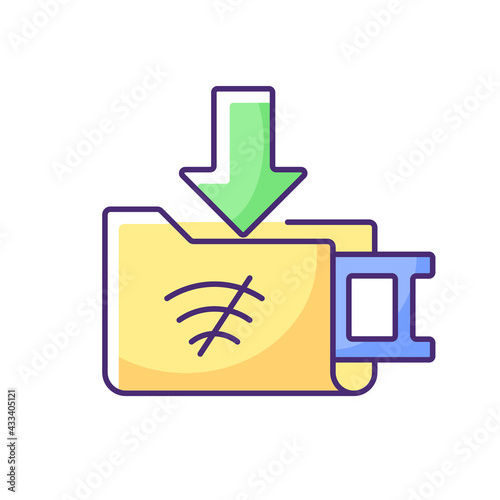 Offline downloads RGB color icon. Free movies download for offline viewing. Watching movies without internet connection. Downloaded episode from TV-series. Isolated vector illustration