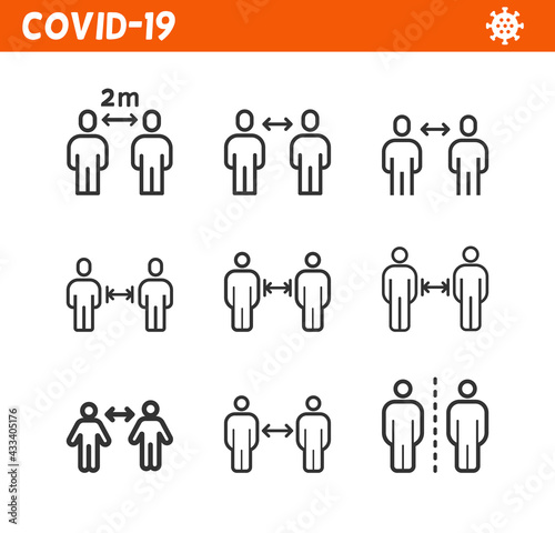 Keep distance line icon. Coronavirus. Protection