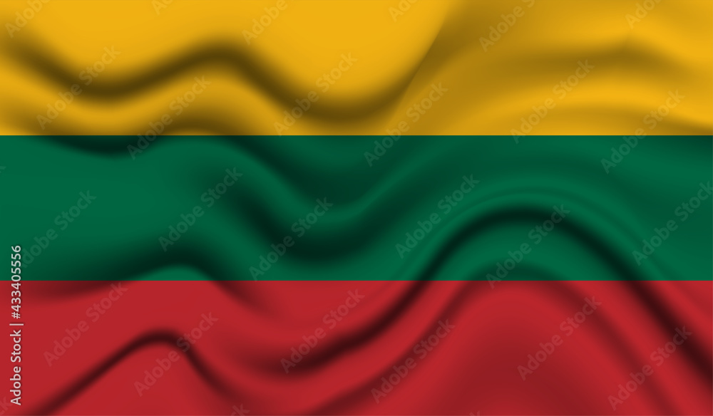 Abstract waving flag of Lithuania with curved fabric background. Creative realistic waving flag of Lithuania vector background