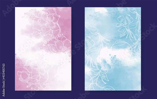 Watercolor background with floral elements. Space for your text. Postcard or wedding invitation. EPS10.