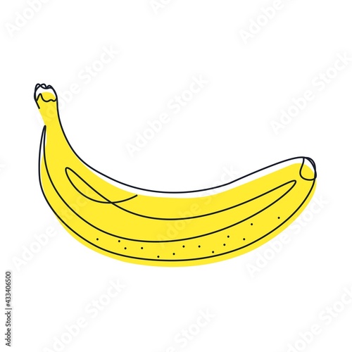 Continuous vector one line drawing of banana with color. Drawing a whole fruit with one line. Abstract minimalistic style. Single line drawing. Illustration on isolated background.