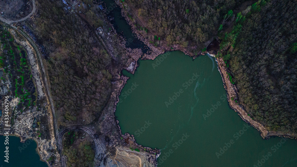 aerial photography of a lake in the forest