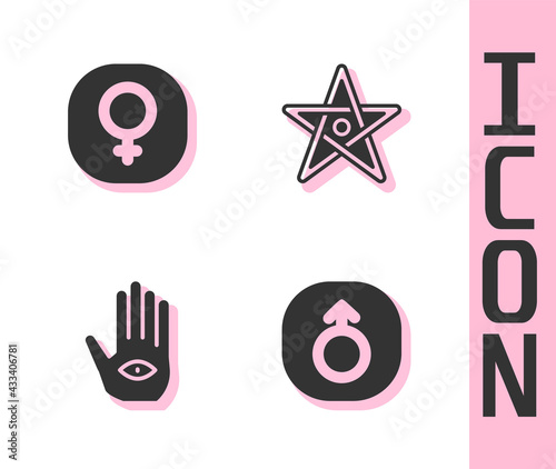 Set Mars, Venus, Hamsa hand and Pentagram icon. Vector