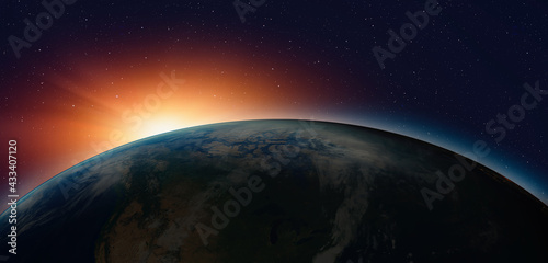Planet Earth with a spectacular sunset "Elements of this image furnished by NASA"