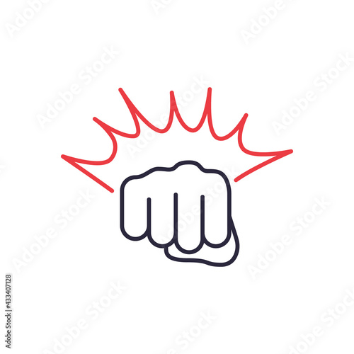 Fist Punching Black Line Icon. Hand, Fist Punching or Hitting. Symbol of MMA, Boxing, Fisticuff. Editable stroke. Vector illustration
