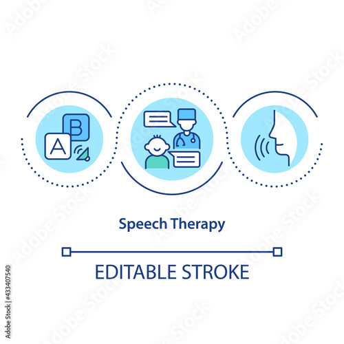 Speech therapy concept icon. Communication problems treatment idea thin line illustration. Support for people with speech disorders. Vector isolated outline RGB color drawing. Editable stroke