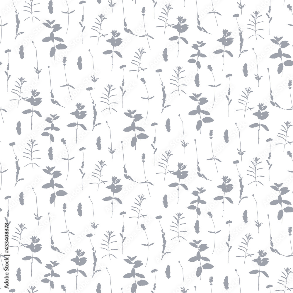 Fototapeta premium Floral background. Vector seamless pattern with hand - drawn poppies, lavender flowers and leaves.