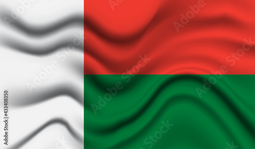 Free Download Abstract waving flag of Madagascar with curved fabric background. Creative realistic waving flag of Madagascar vector background - GFXLoad