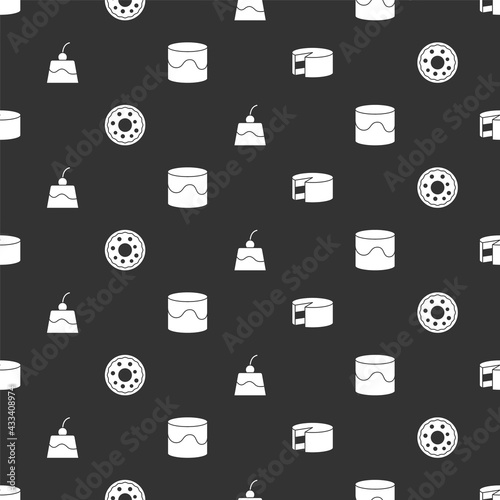 Set Cake, Donut, Pudding custard and on seamless pattern. Vector