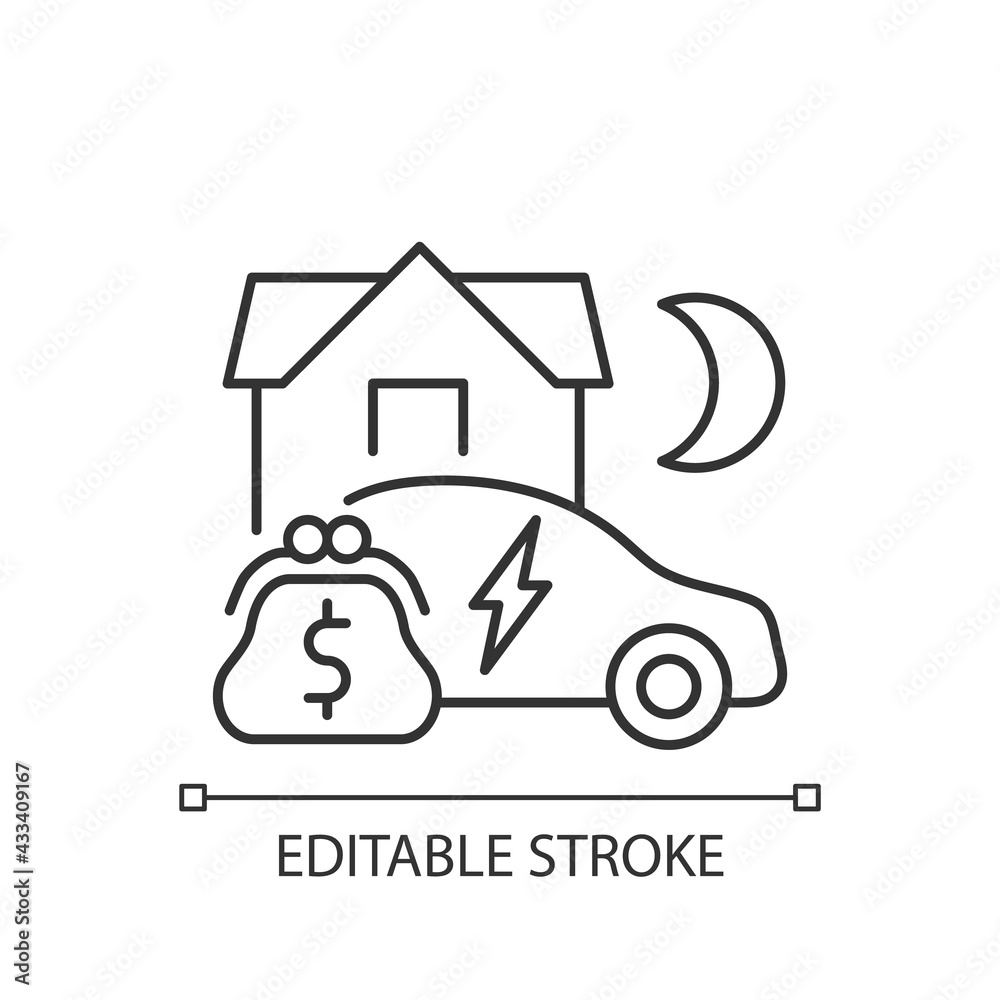 EV energy tariff linear icon. Paying specific amount of money for