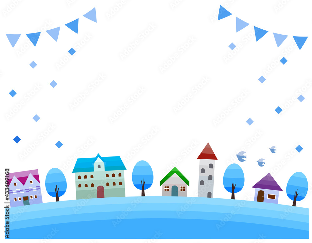 シンプルな街並みと都市の風景イラスト　ベクターイラスト　冬の景色