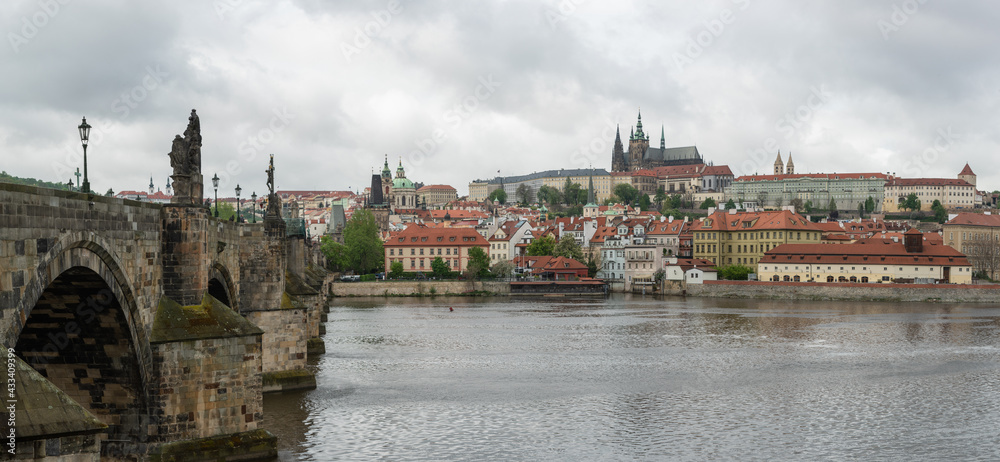 Czech Republic, Prague castle and Vltava river in a cloudy day