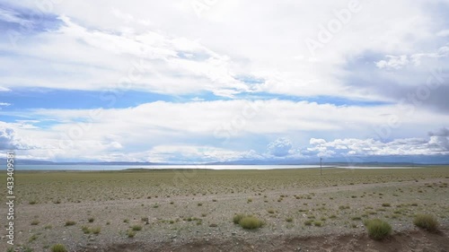 scenery Lake Manasarovar with blue sky. Place of prayer, calm and meditation.Tibet,Kailas, China.