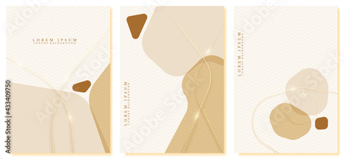 Hand drawn luxury fluid with golden lines sparkle. Set of A4 size background minimal trend modern concept. Vector illustration.