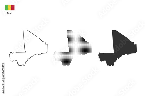 3 versions of Mali map city vector by thin black outline simplicity style, Black dot style and Dark shadow style. All in the white background.