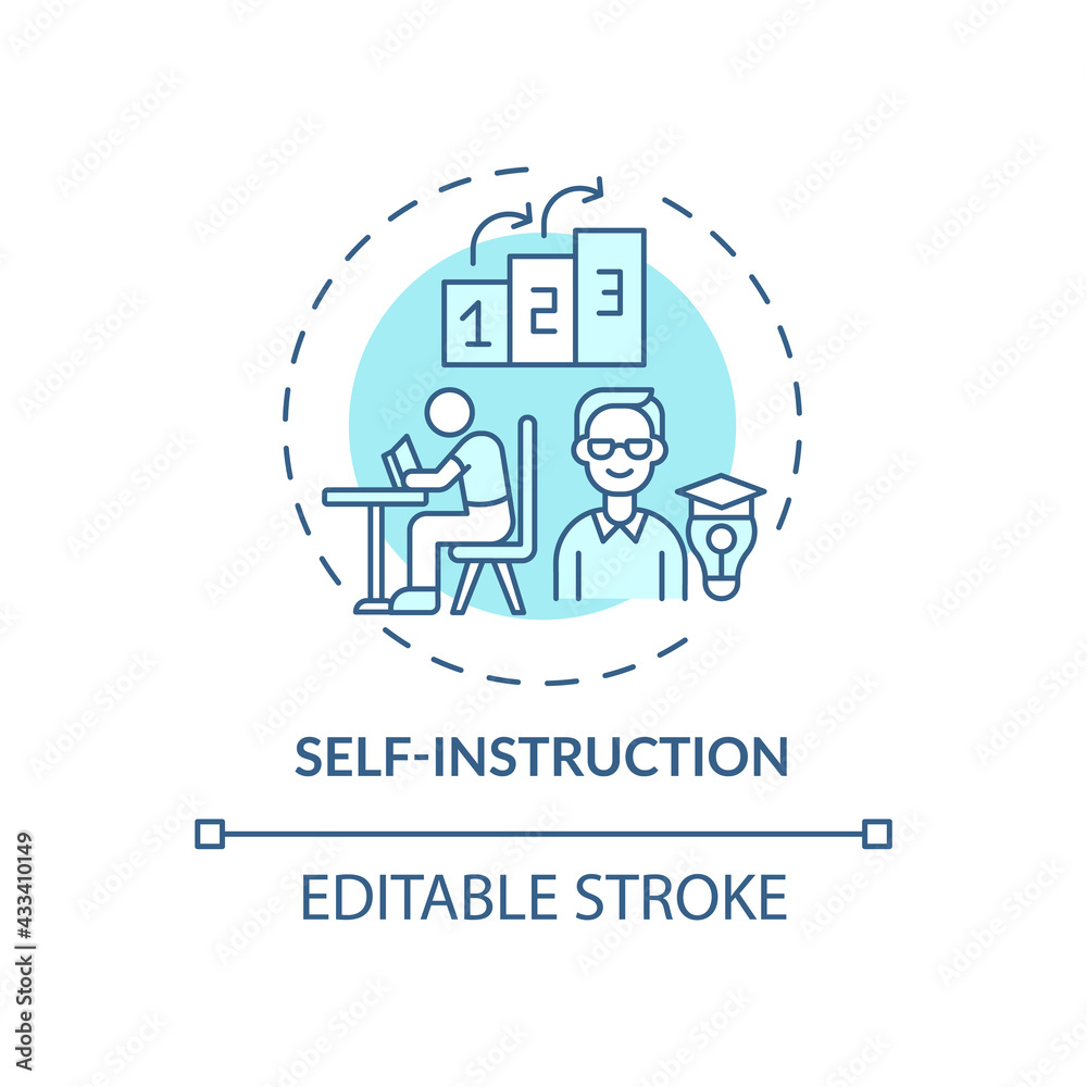 Self instruction blue concept icon. Personal management for work productivity. Skill improvement. Self control idea thin line illustration. Vector isolated outline RGB color drawing. Editable stroke