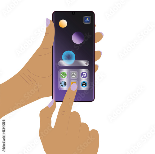 Hand hält Handy im Glas Morphismus Design, Vector