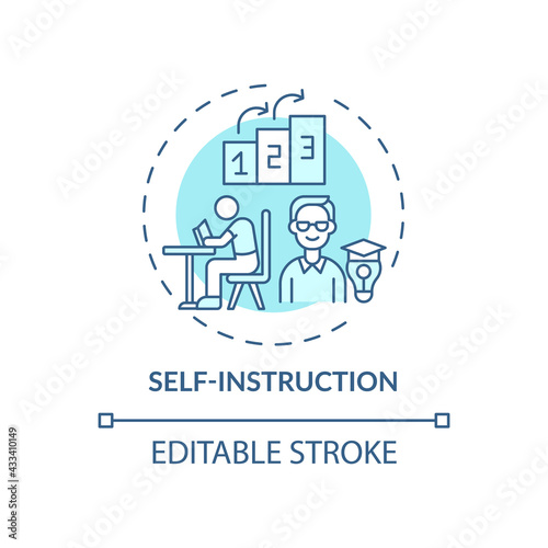 Self instruction blue concept icon. Personal management for work productivity. Skill improvement. Self control idea thin line illustration. Vector isolated outline RGB color drawing. Editable stroke