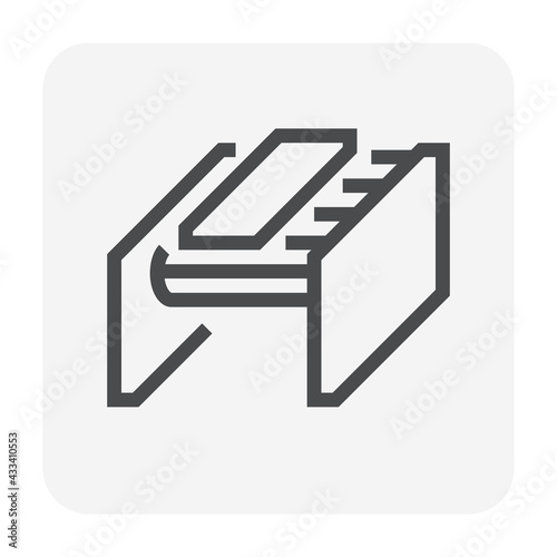 Metallurgy or metallurgical production industry vector icon. Consist of hot casting metal, iron or steel product on mill production line. Thin line and editable stroke.