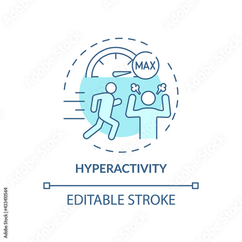 Hyperactivity blue concept icon. Attention deficit disorder. Problem with focusing. Self control issue idea thin line illustration. Vector isolated outline RGB color drawing. Editable stroke