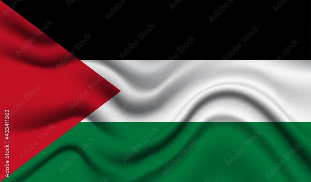 Abstract waving flag of Palestine with curved fabric background. Creative realistic waving flag of Palestine vector background Abstract waving flag of Palestine with curved fabric background. Creative realistic waving flag of Palestine vector background