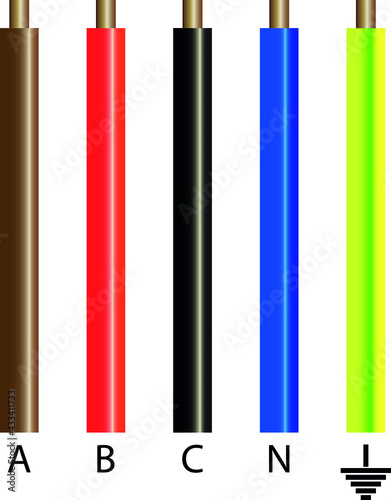 a set of copper cable conductors of various colors and designations