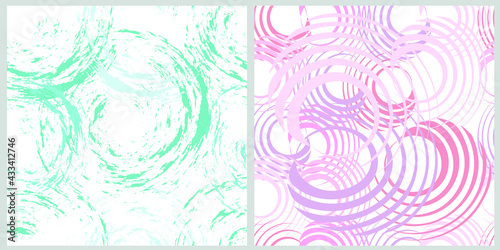 Set of abstract patterns. In pink and blue on a white isolated background. Seamless pastel backgrounds for tablecloths, dresses, skirts, napkins or other textile designs. 