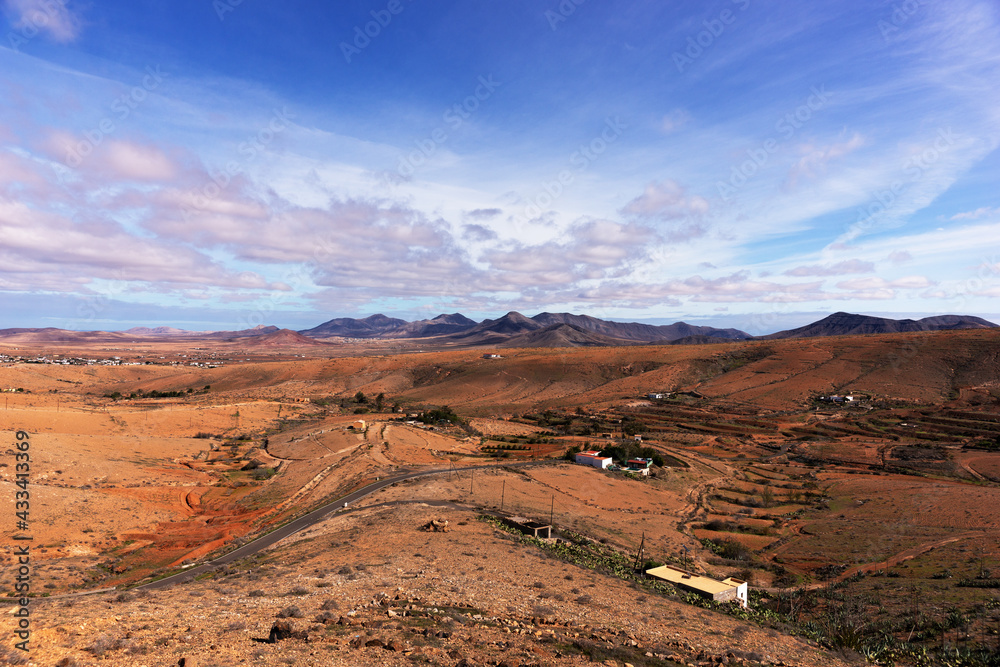 Landscape with beautiful cloudy sky in Fuerteventura. Canary Islands. Spain