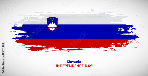 Happy independence day of Slovenia. Brush flag of Slovenia vector illustration. Abstract watercolor national flag background