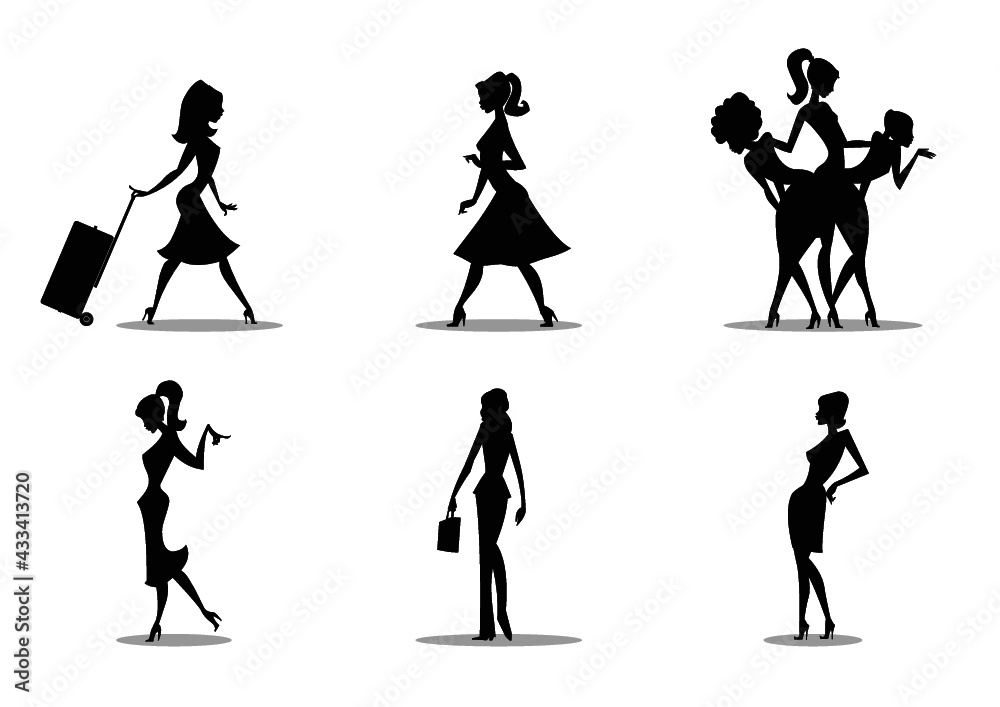 Fototapeta premium Women cartoon silhouettes set 