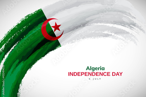 Happy independence day of Algeria with watercolor brush stroke flag background with abstract watercolor grunge brush flag