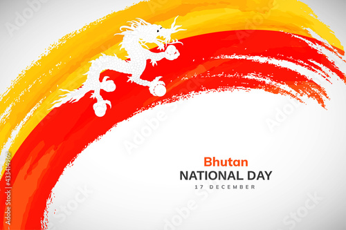 Happy national day of Bhutan with watercolor brush stroke flag background with abstract watercolor grunge brush flag