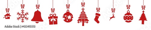nvis5 NewVectorIllustrationSign nvis - christmas background banner . graphic design set . christmas elements hanging . transparent vector illustration / horizontal decoration . AI10 / EPS10 . g10543