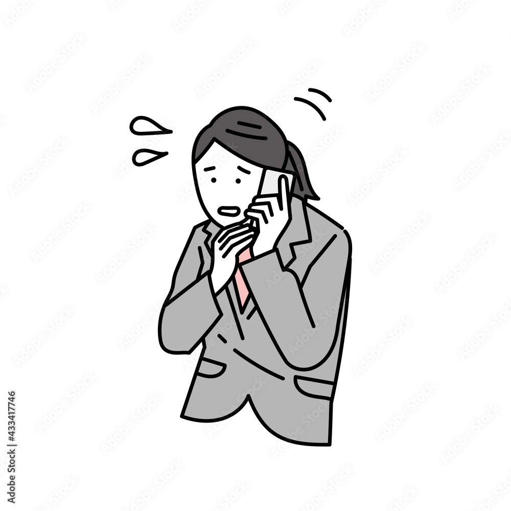 電話対応で謝る営業 女性ビジネスパーソン 電話対応で謝る営業 女性ビジネスパーソン