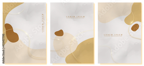 Hand drawn luxury fluid with golden lines sparkle. Set of A4 size background minimal trend modern concept. Vector illustration.