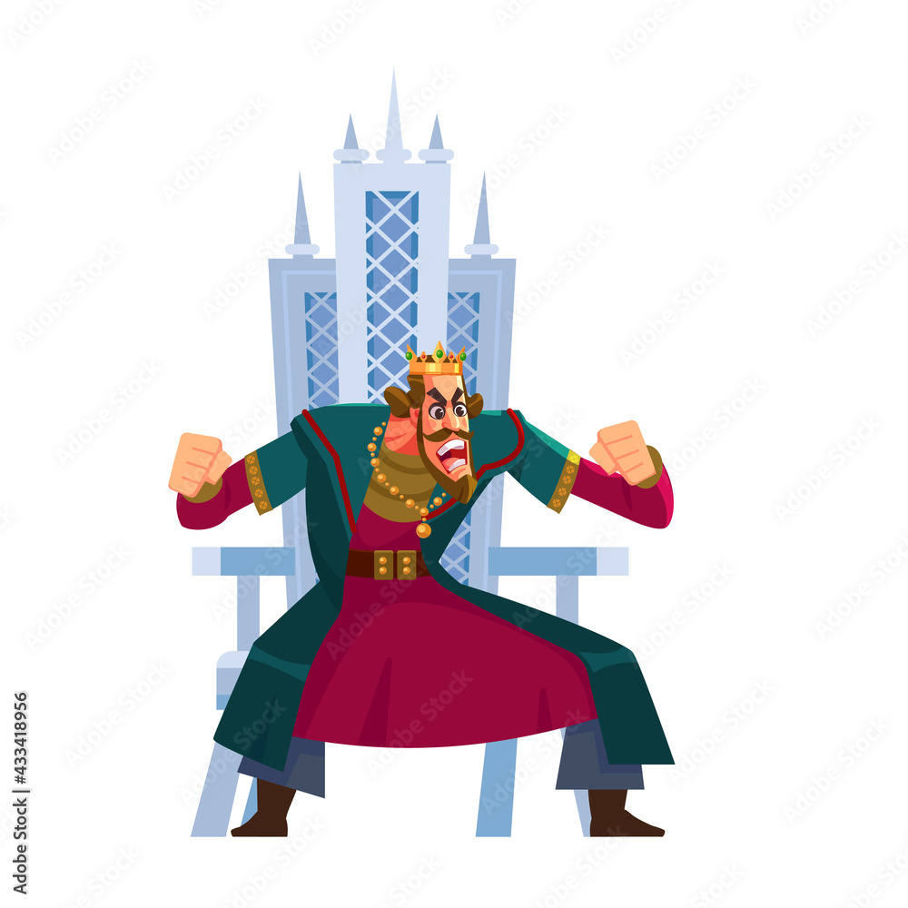 Vetor de Angry king shouting character sits on the throne. Anger ...