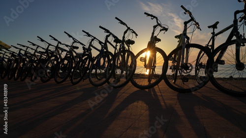 Batumi, Georgia - May 12, 2021: Bicycles at sunset
