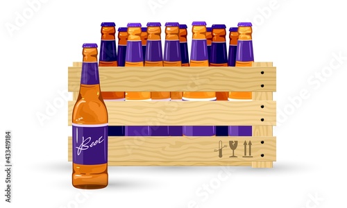 Cartoon alcoholic beverage pack for transportation. Vector delivery to alcoholic beverages store. Ale, lager, barley drink. Concept of alcohol and export isolated on white background
