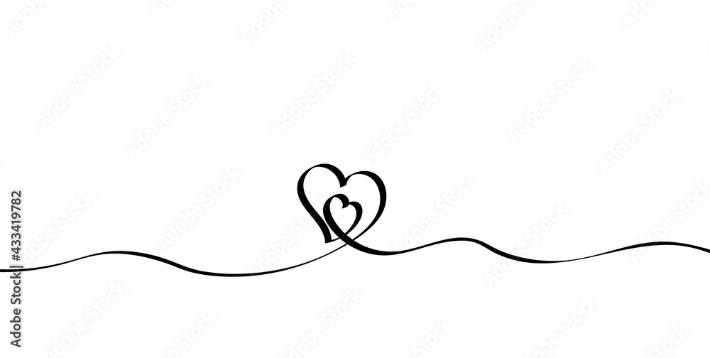 Plakat Two hearts in one line. Design for valentine's day, wedding, postcards, mothers Day.