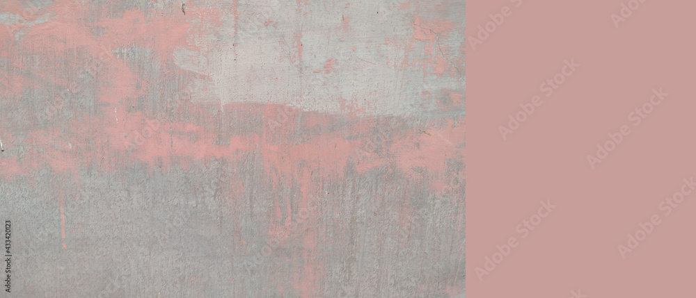 Two color paper with Pink and Gray Overlap on the floor And split half of the image. background Pastel pink, yellow, blue color paper with texture