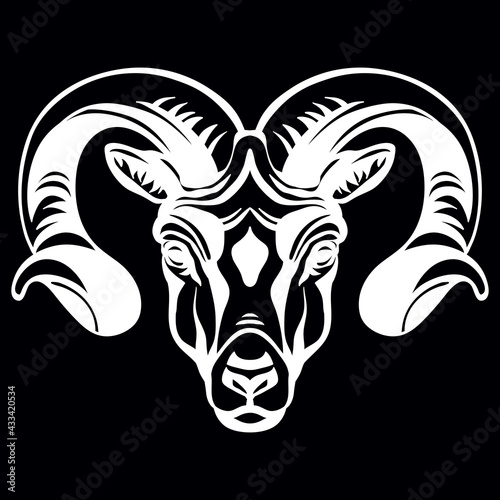 Vector head of mascot ram head isolated on black