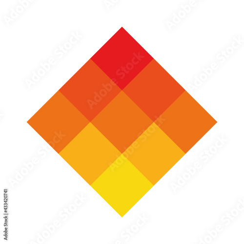 Hot pixelized mosaic logo design element. Abstract shape of multiple squares. Simple flat vector graphic symbol