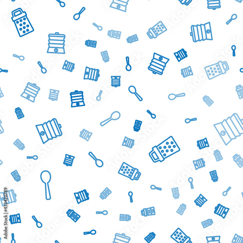 Set line Spoon, Grater and Slow cooker on seamless pattern. Vector