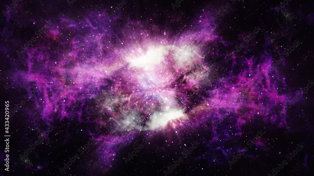 4k 3D render seamless loop space background with beautiful glow purple nebula and shining stars. Flying through nebula and star fields in deep space. Hyperspace abstract background. Magic color galaxy