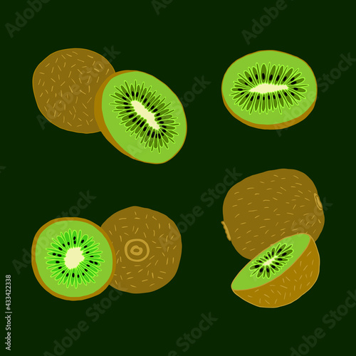 Bright vector illustration with kiwi and kiwi slices.