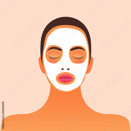 Facial Applied Mask Skin Care. Modern Flat Vector Illustration. Website Template. Social Media Concept.