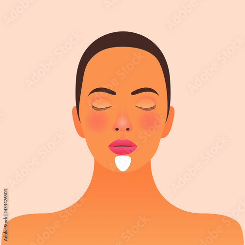 Chin Skin Care. Modern Flat Vector Illustration. Woman with Beauty Strip Lines on Face. Website Template. Social Media Concept.