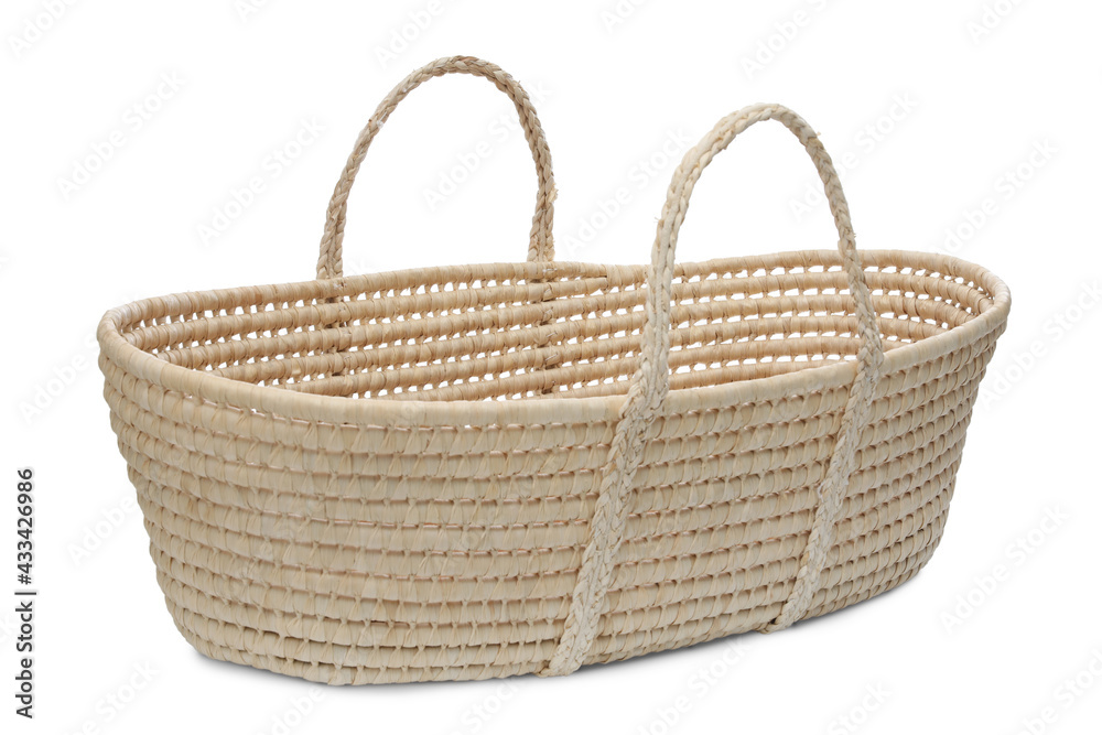 Wicker basket on white background. Interior element