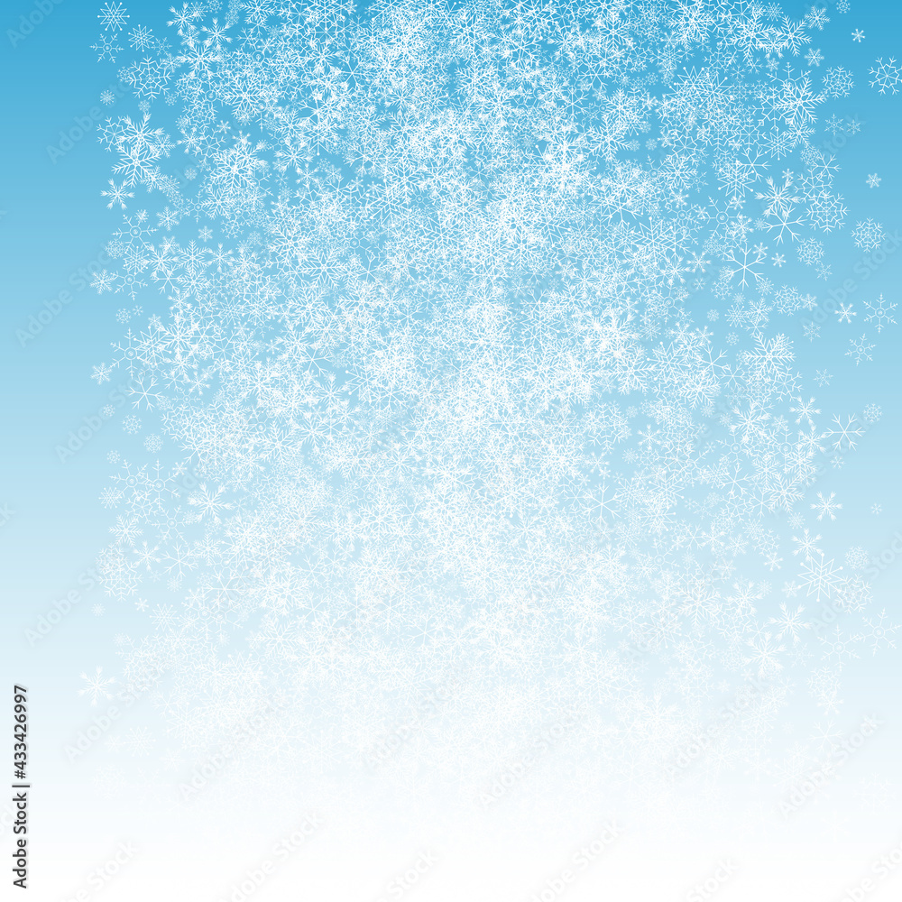 Silver Snowflake Vector Blue Background. New