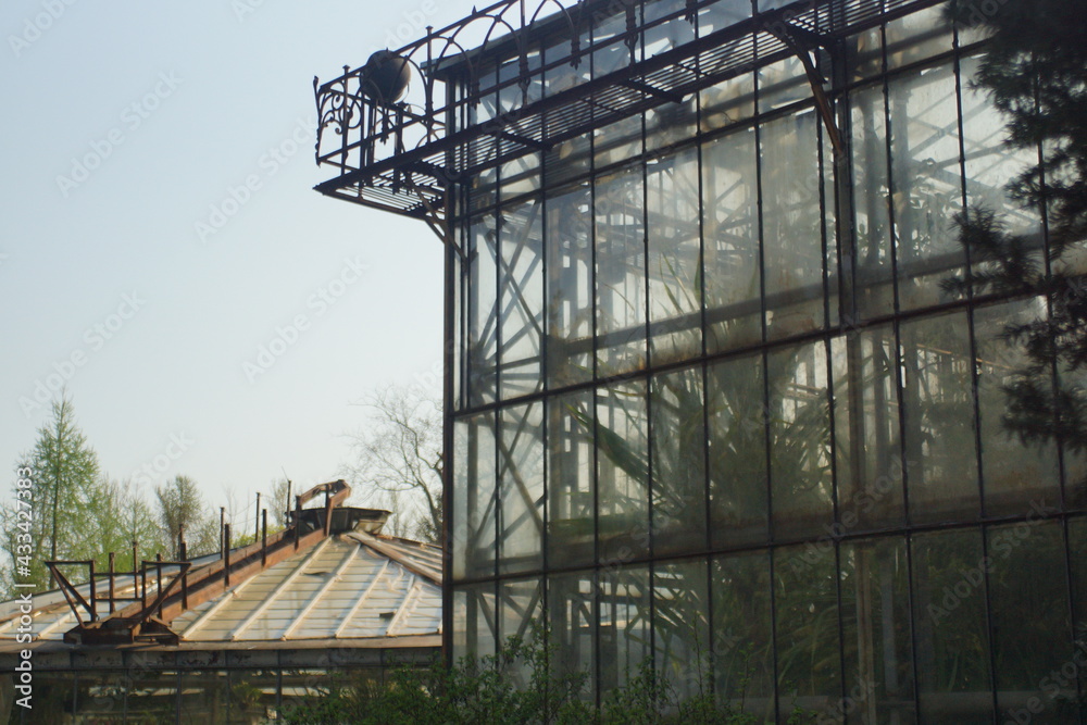 construction, building, architecture, steel, glass, industry, structure, greenhouse, metal, roof, scaffolding, sky, interior, site, industrial, business, window, old, glasshouse, frame, house, 